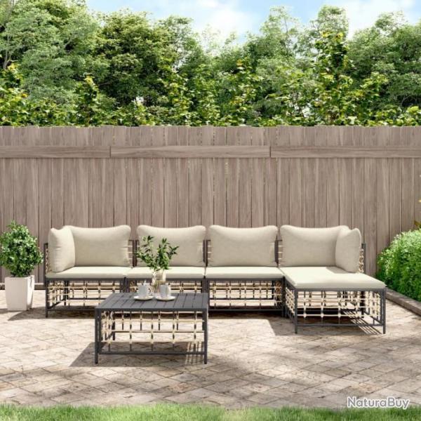 Salon de jardin 6 pcs avec coussins anthracite rsine tresse