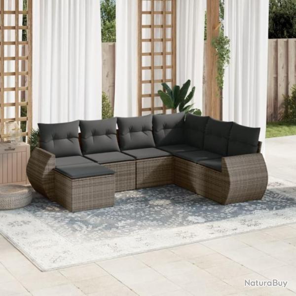 Salon de jardin avec coussins 7 pcs gris rsine tresse