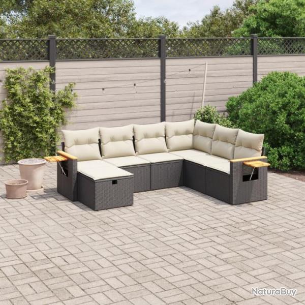 Salon de jardin 7 pcs avec coussins noir rsine tresse