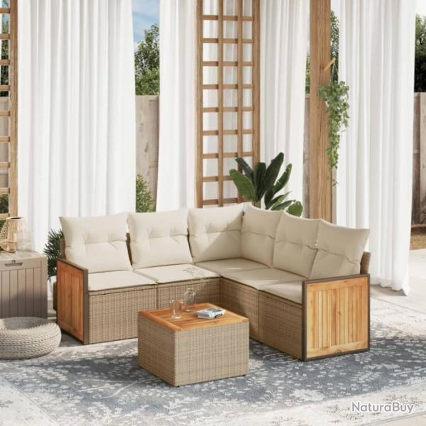 Salon de jardin avec coussins 6 pcs beige rsine tresse