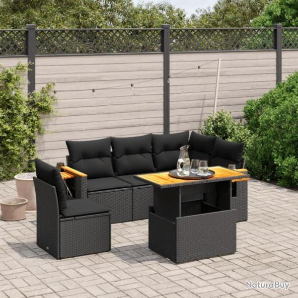 Salon de jardin 6 pcs avec coussins noir rsine tresse