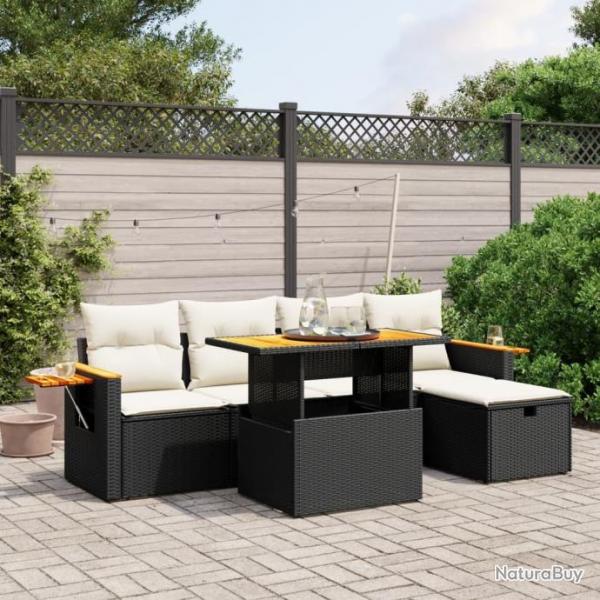 Salon de jardin 6 pcs avec coussins noir rsine tresse