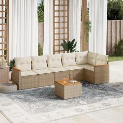 Salon de jardin avec coussins 7 pcs beige résine tressée