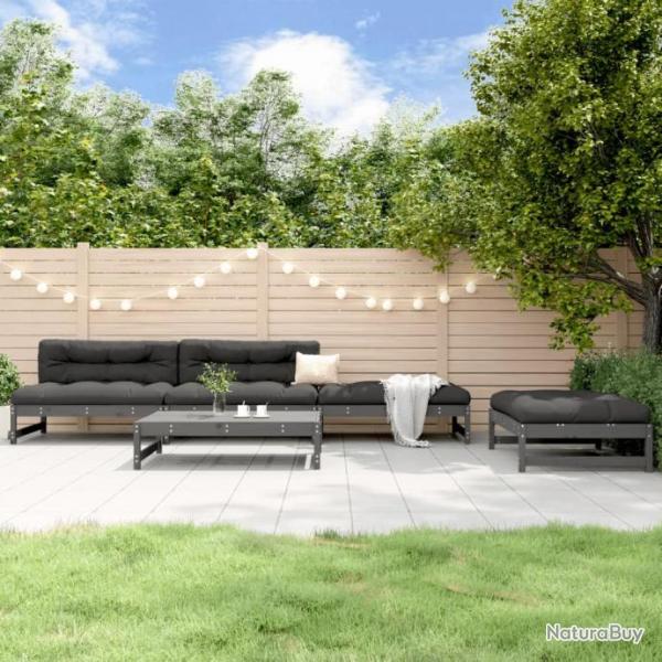 Salon de jardin 5 pcs gris bois massif de pin