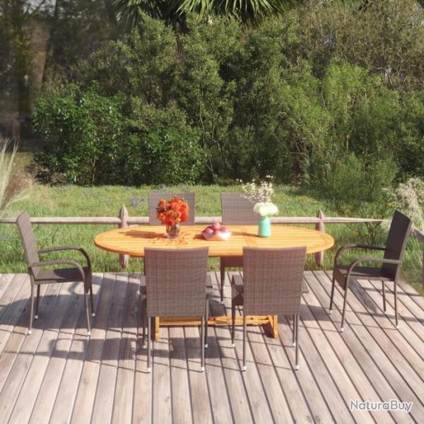 Ensemble de salle  manger de jardin 7pcs Rsine tresse Marron