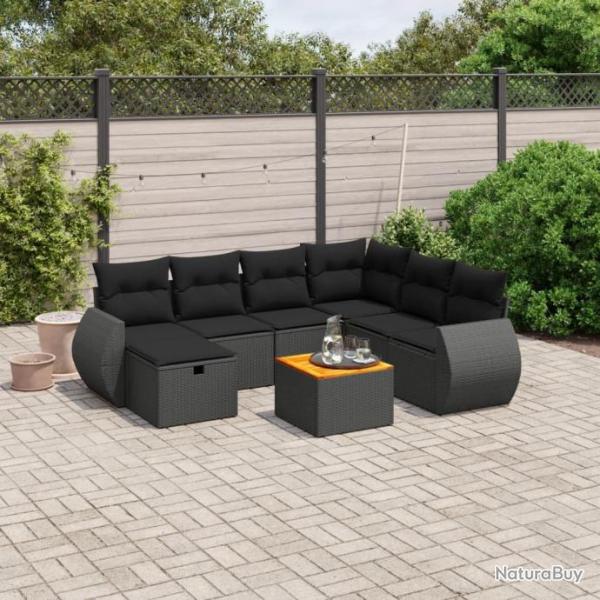 Salon de jardin 8 pcs avec coussins noir rsine tresse