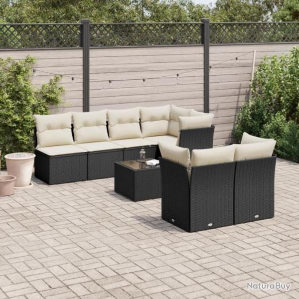 Salon de jardin 8 pcs avec coussins noir rsine tresse