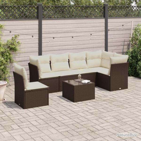 Salon de jardin 7 pcs avec coussins noir rsine tresse