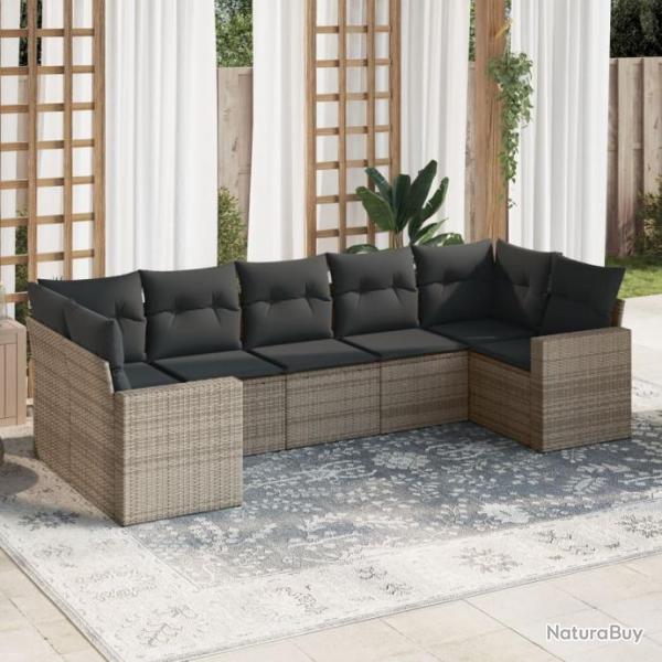 Salon de jardin avec coussins 7 pcs gris rsine tresse