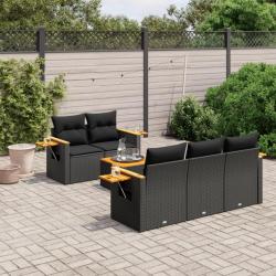 Salon de jardin 6 pcs avec coussins noir résine tressée