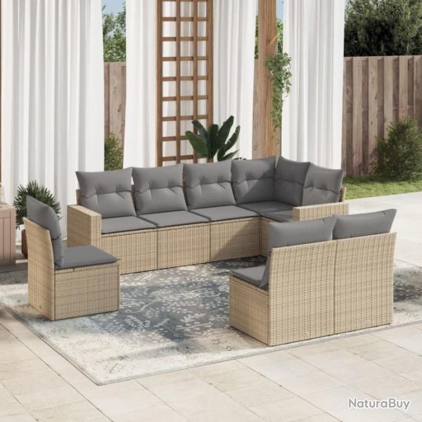 Salon de jardin avec coussins 8 pcs beige rsine tresse