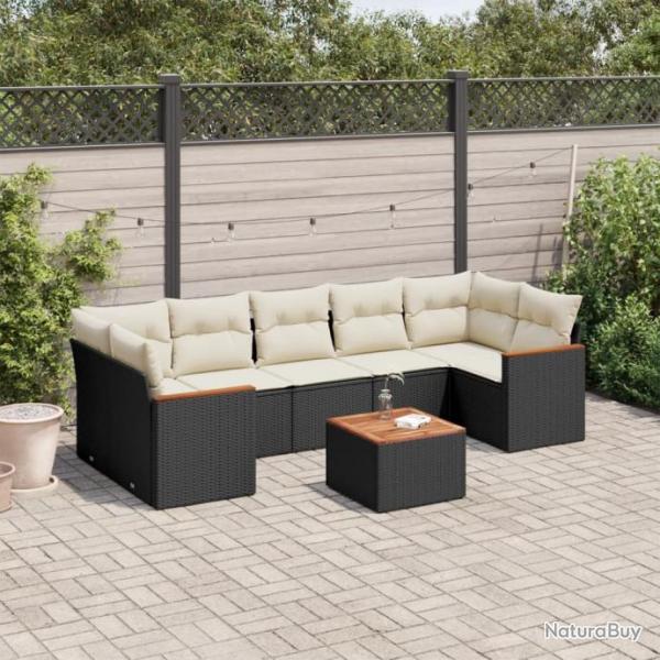 Salon de jardin 8 pcs avec coussins noir rsine tresse