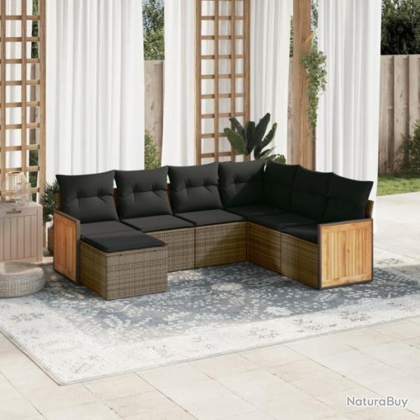 Salon de jardin avec coussins 7 pcs gris rsine tresse