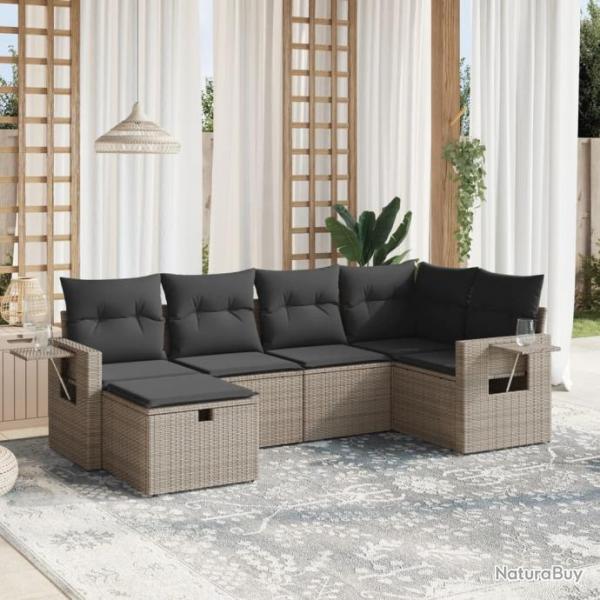 Salon de jardin 6 pcs avec coussins gris rsine tresse