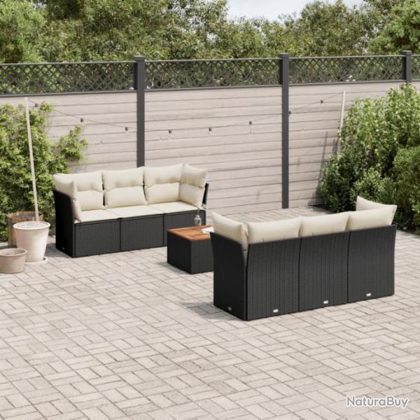 Salon de jardin 7 pcs avec coussins noir rsine tresse