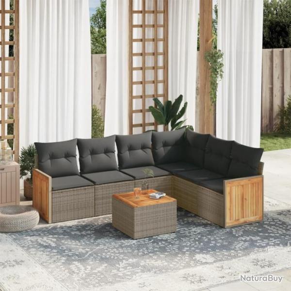 Salon de jardin avec coussins 7 pcs gris rsine tresse