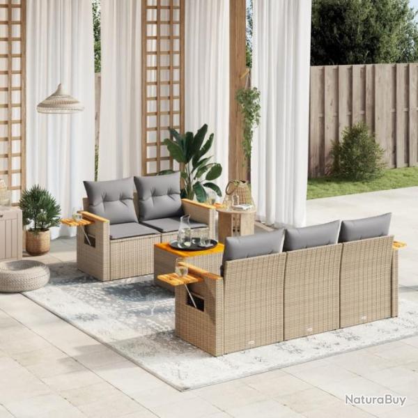 Salon de jardin avec coussins 6 pcs beige rsine tresse