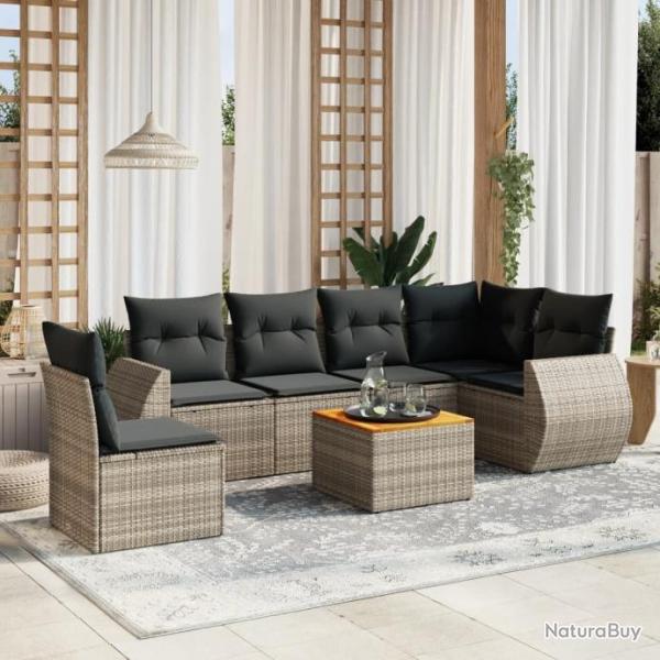 Salon de jardin avec coussins 7 pcs gris rsine tresse