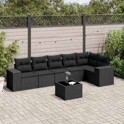 Salon de jardin 7 pcs avec coussins noir résine tressée