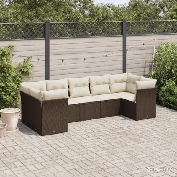 Salon de jardin avec coussins 7 pcs marron rsine tresse