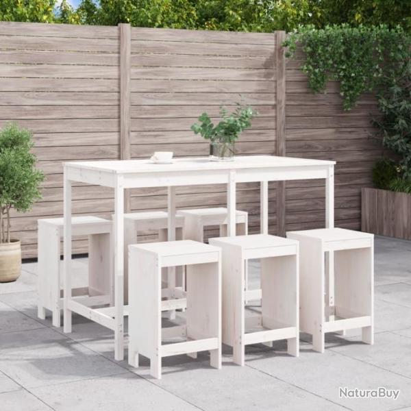 Ensemble de bar de jardin 7 pcs blanc bois de pin massif