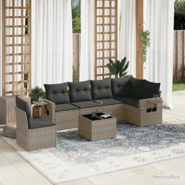 Salon de jardin avec coussins 7 pcs gris rsine tresse