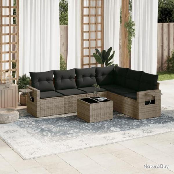 Salon de jardin avec coussins 7 pcs gris rsine tresse