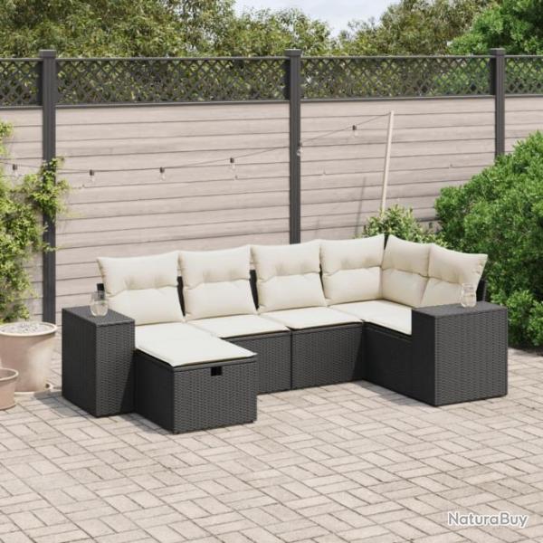 Salon de jardin 6 pcs avec coussins noir rsine tresse