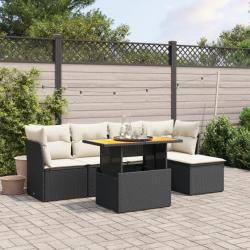 Salon de jardin 6 pcs avec coussins noir résine tressée