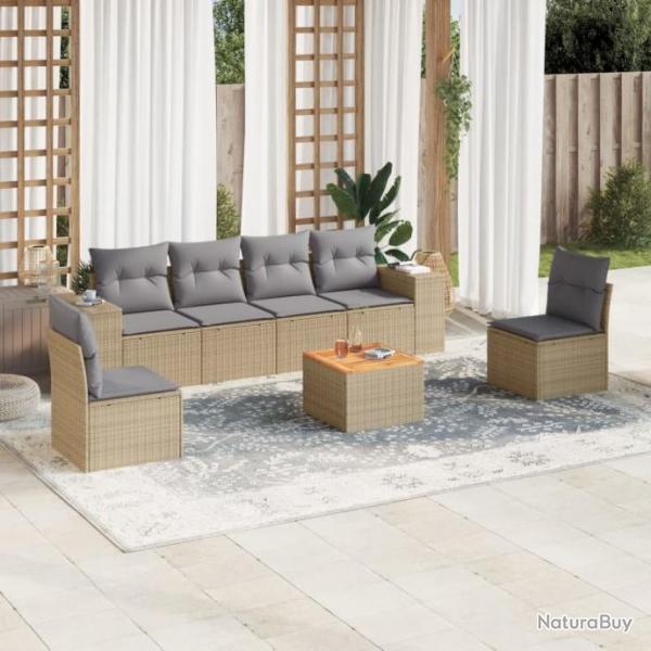 Salon de jardin avec coussins 7 pcs beige rsine tresse