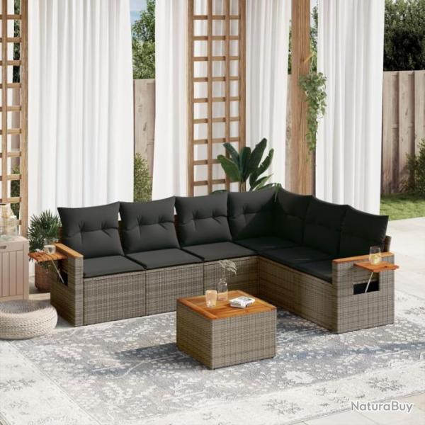 Salon de jardin avec coussins 7 pcs gris rsine tresse