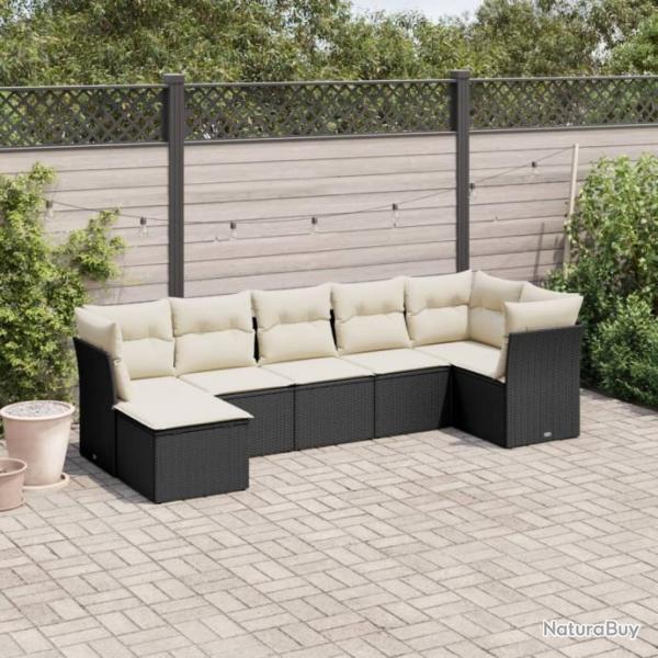 Salon de jardin 7 pcs avec coussins noir rsine tresse