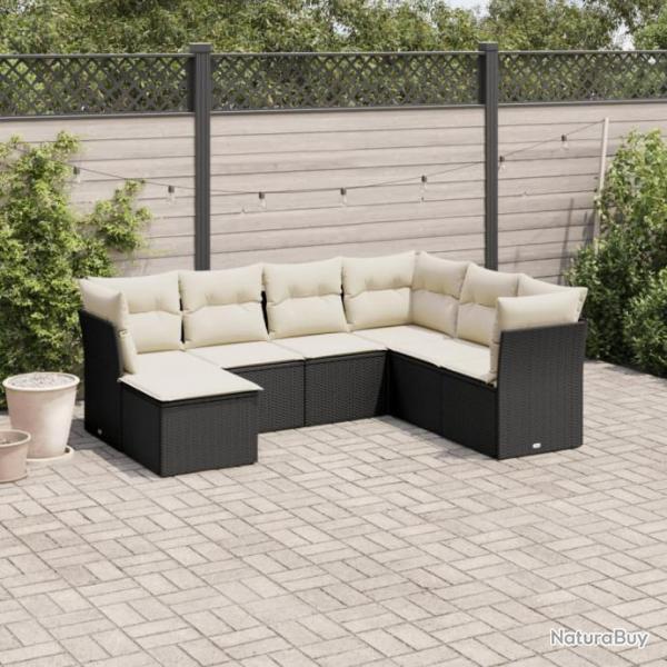 Salon de jardin 7 pcs avec coussins noir rsine tresse