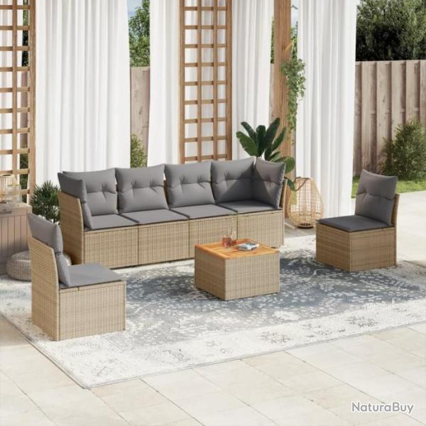 Salon de jardin avec coussins 7 pcs beige rsine tresse