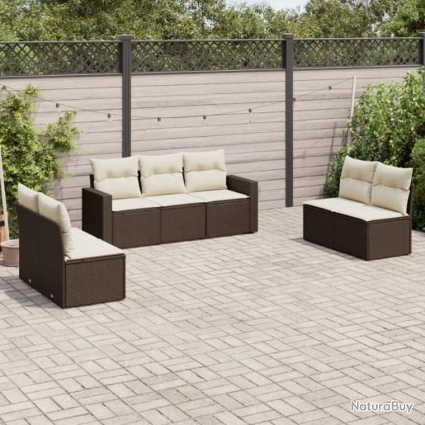 Salon de jardin avec coussins 7 pcs marron rsine tresse