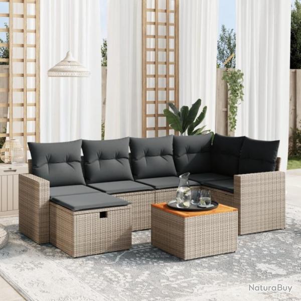 Salon de jardin avec coussins 7 pcs gris rsine tresse