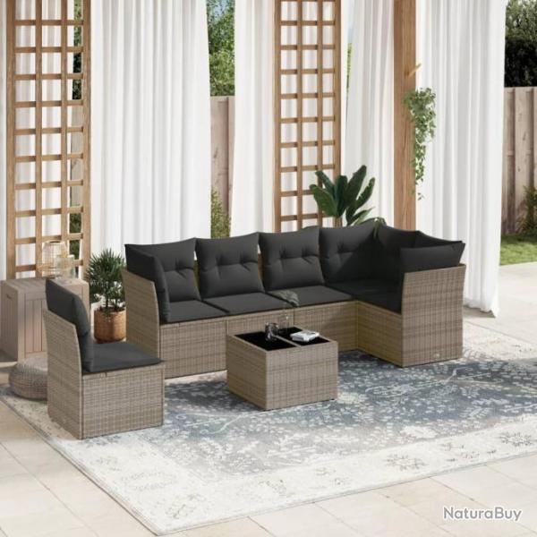 Salon de jardin avec coussins 7 pcs gris rsine tresse