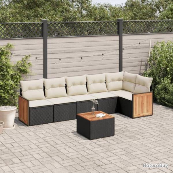 Salon de jardin 7 pcs avec coussins noir rsine tresse