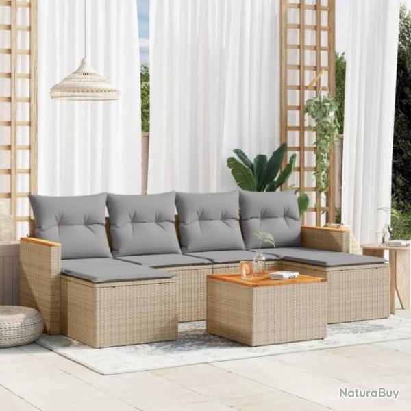 Salon de jardin avec coussins 7 pcs beige rsine tresse