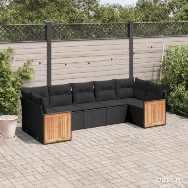 Salon de jardin 7 pcs avec coussins noir rsine tresse