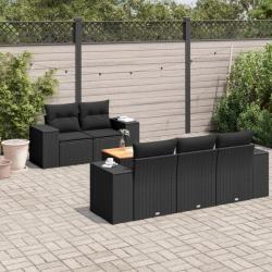 Salon de jardin 6 pcs avec coussins noir résine tressée