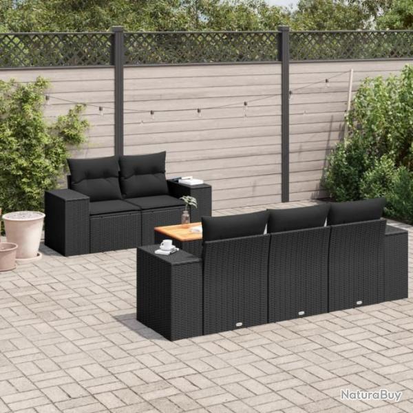 Salon de jardin 6 pcs avec coussins noir rsine tresse