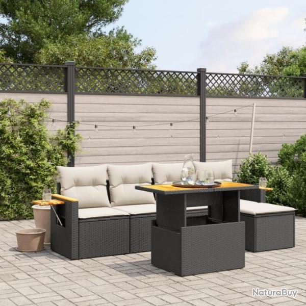 Salon de jardin 6 pcs avec coussins noir rsine tresse