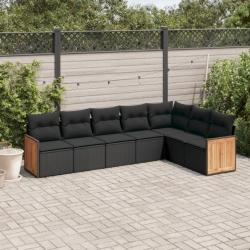 Salon de jardin 7 pcs avec coussins noir résine tressée