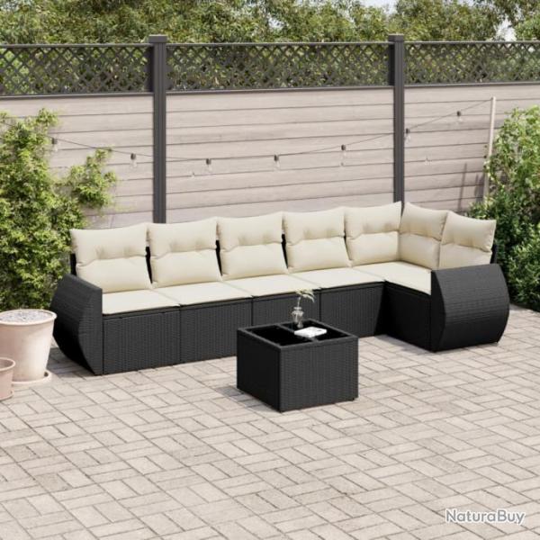 Salon de jardin 7 pcs avec coussins noir rsine tresse