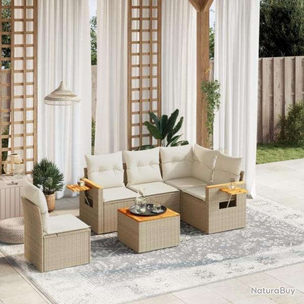 Salon de jardin avec coussins 6 pcs beige rsine tresse