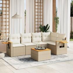 Salon de jardin avec coussins 6 pcs beige résine tressée