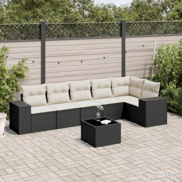 Salon de jardin 7 pcs avec coussins noir rsine tresse