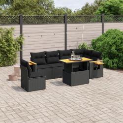 Salon de jardin 7 pcs avec coussins noir résine tressée