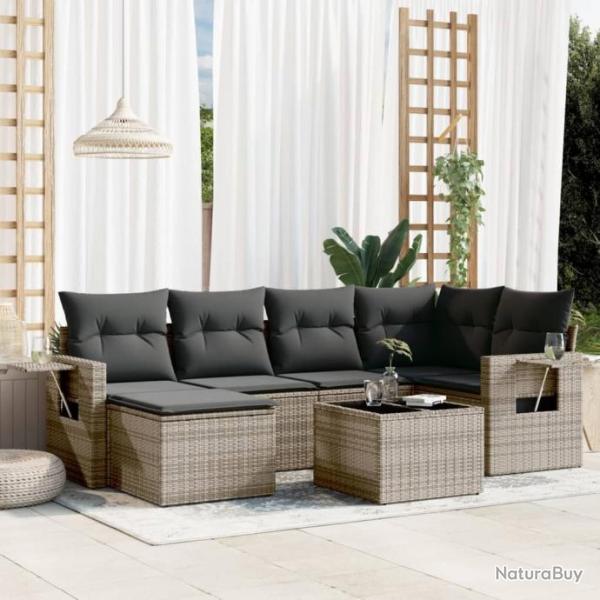 Salon de jardin avec coussins 7 pcs gris rsine tresse